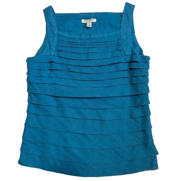 NWT Banana Republic Blue Linen Cotton Blend Pleated Side Zip Top Size 2 - Picture 1 of 8